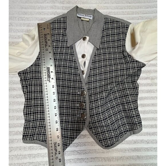 Vintage Women's Sharon Anthony Long Sleeve White Blouse Houndstooth Vest Size 4P - Picture 8 of 10